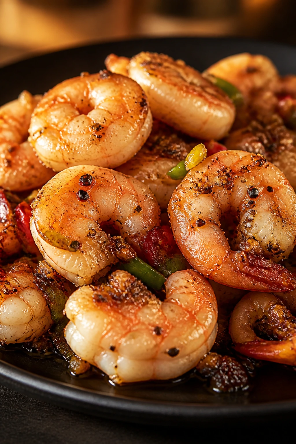 Salt and pepper shrimp close-up with crisp coating