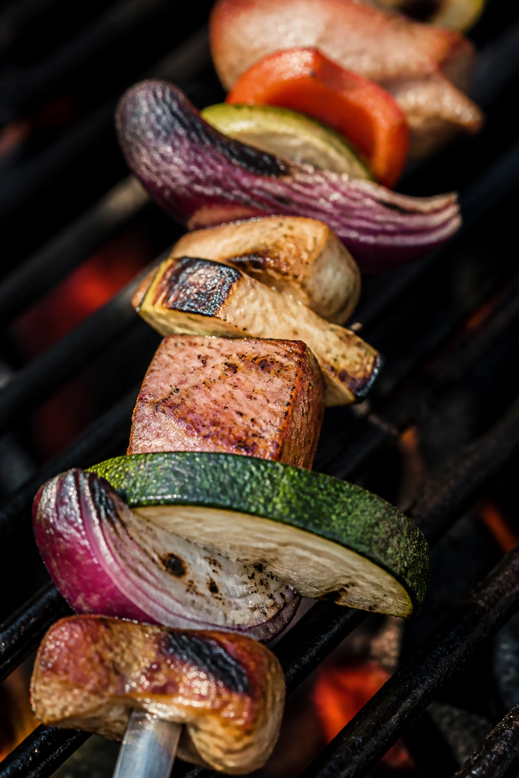 Macro shot of a skewer with uneven pieces illustrating a common skewer mistake
