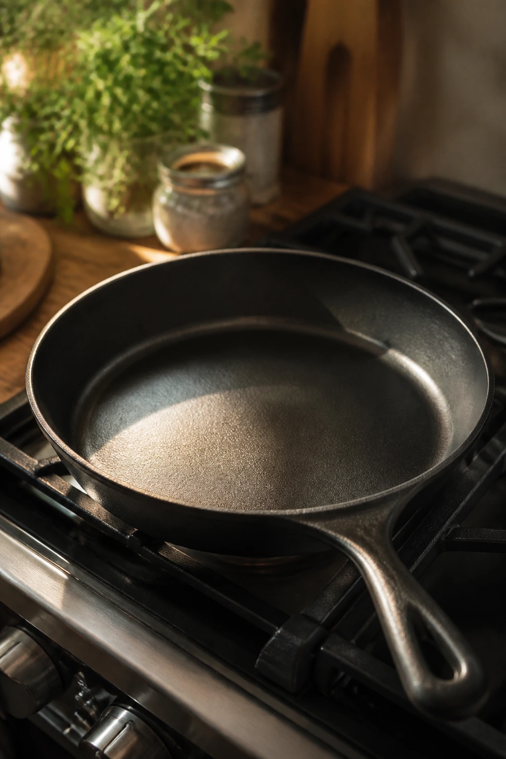 Sturdy 12-inch skillet on stove in a warm kitchen