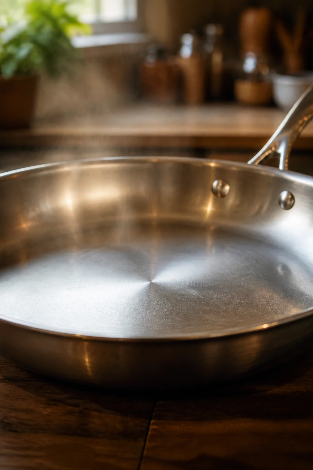 Large skillet filling the frame in a home kitchen