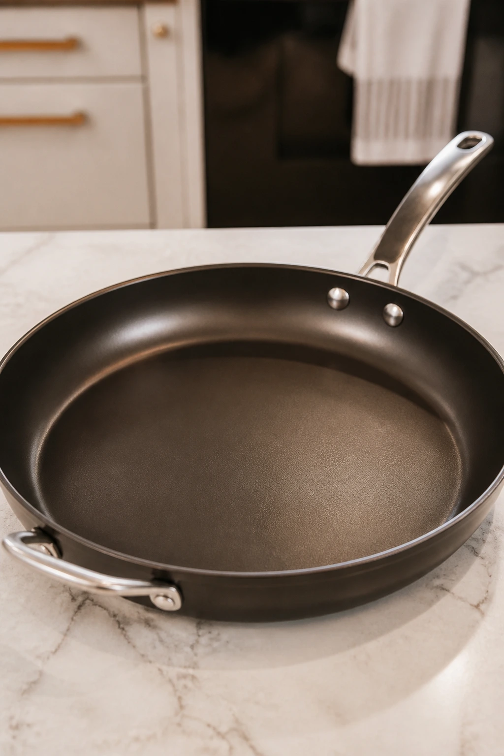 Close-up of a 12-inch skillet on a kitchen counter
