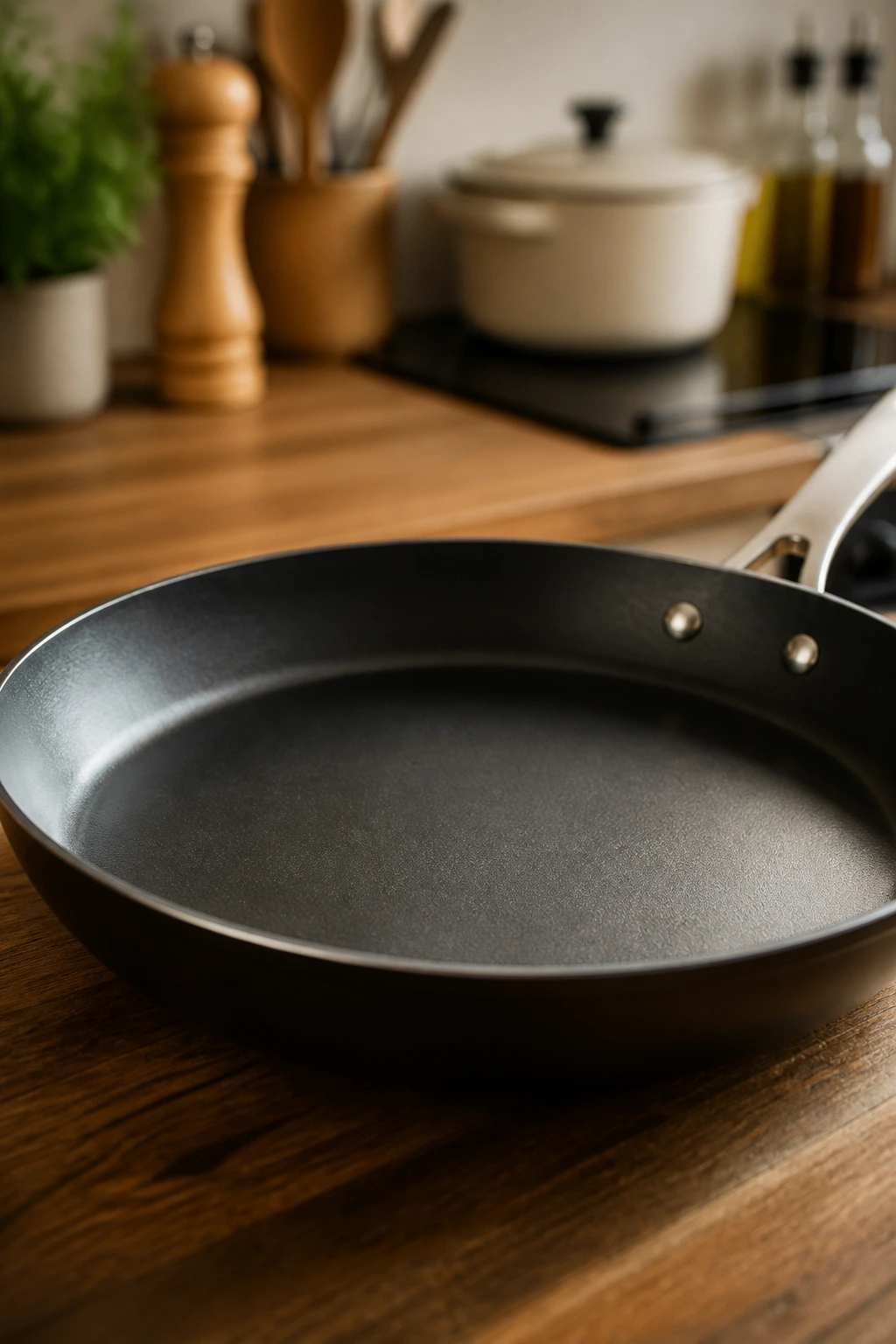 Large 12-inch skillet on a kitchen counter
