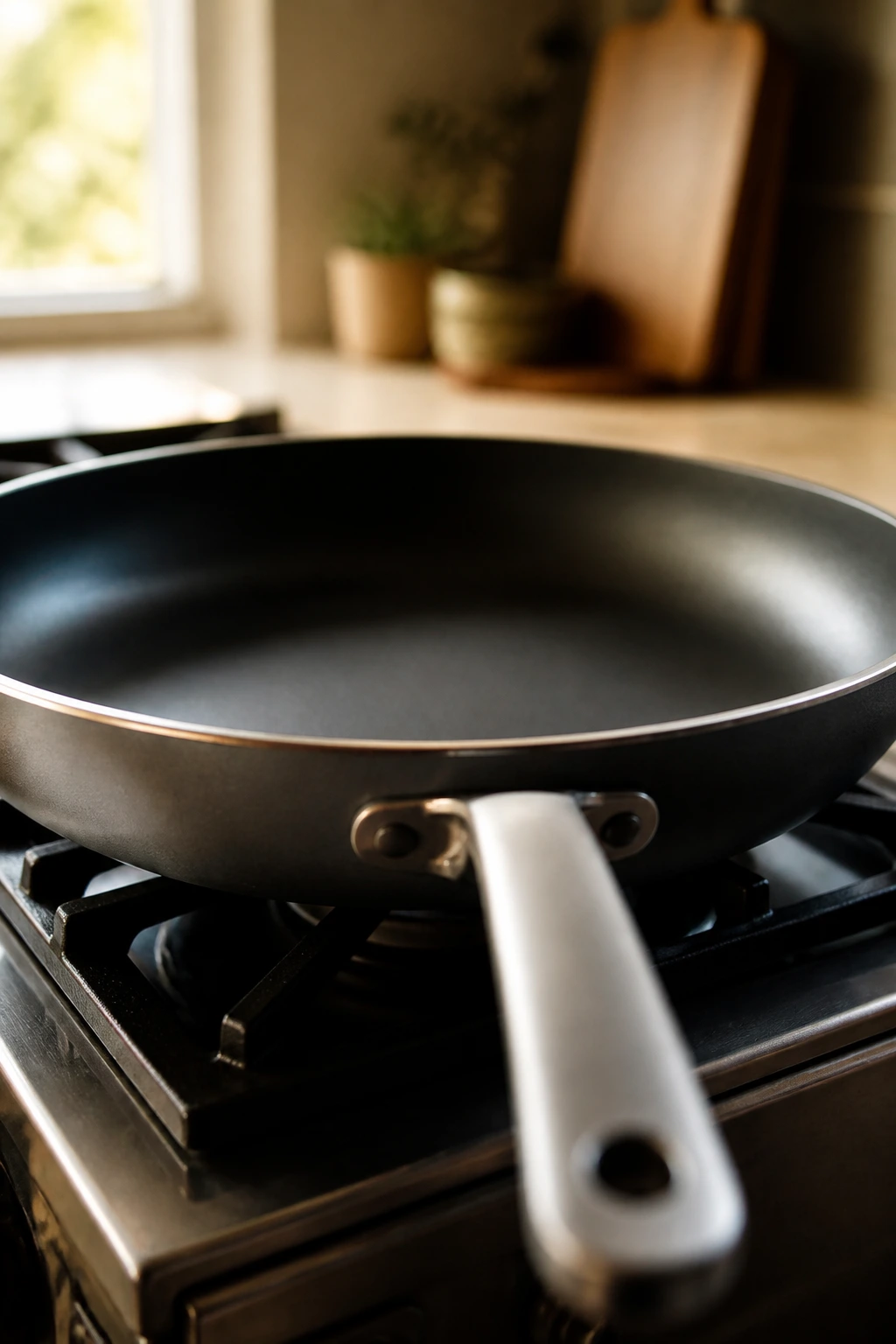 Large skillet on a stove in a home kitchen
