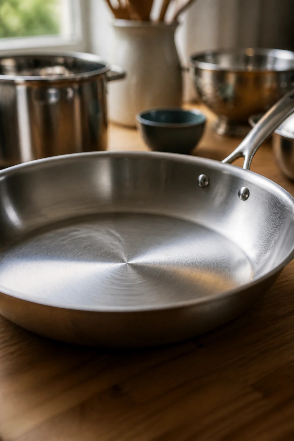 Close-up of a large skillet filling the frame in a warm kitchen, showcasing essential equipment for pumpkin dinners