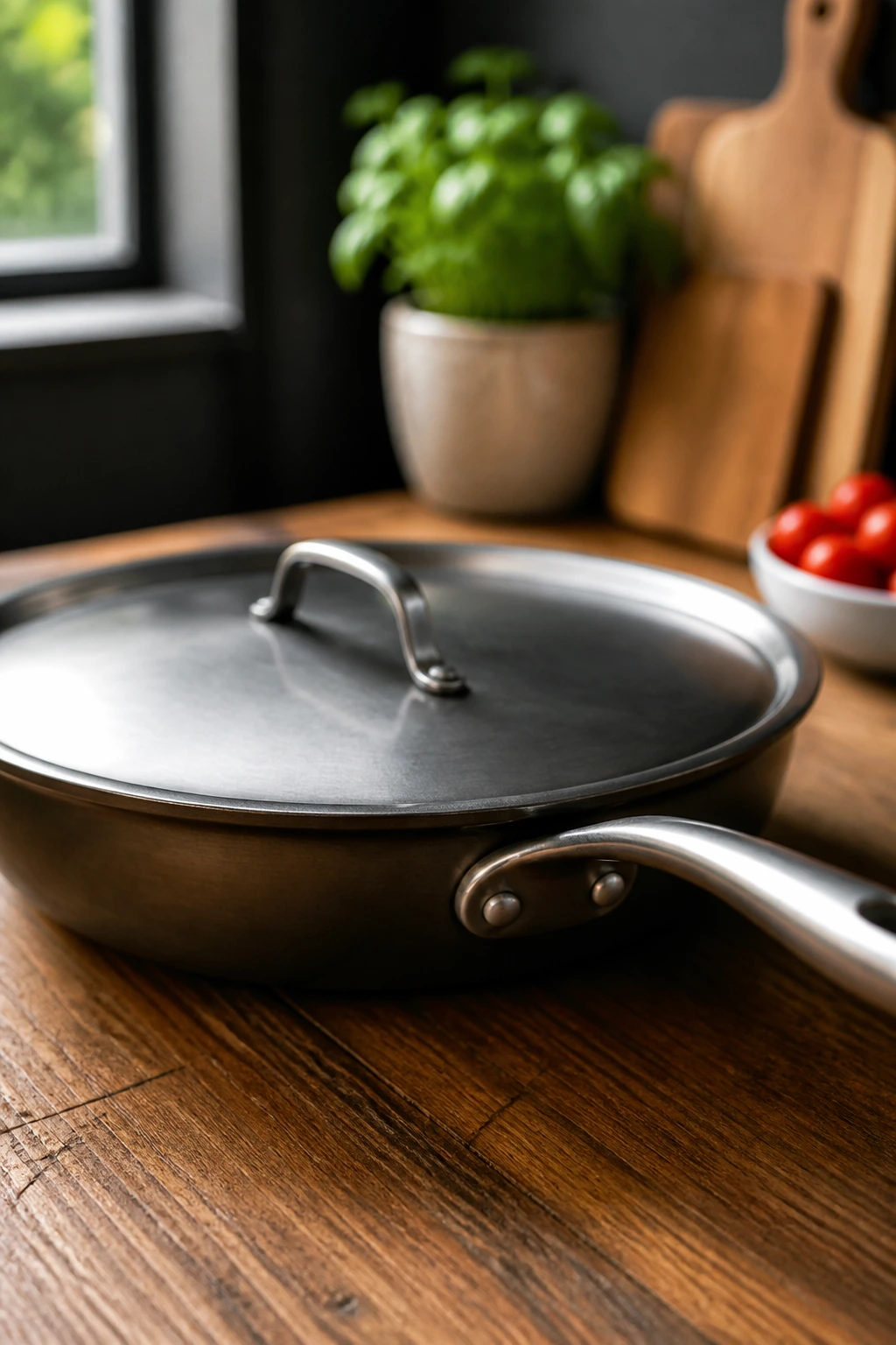 12 inch skillet with lid on kitchen counter