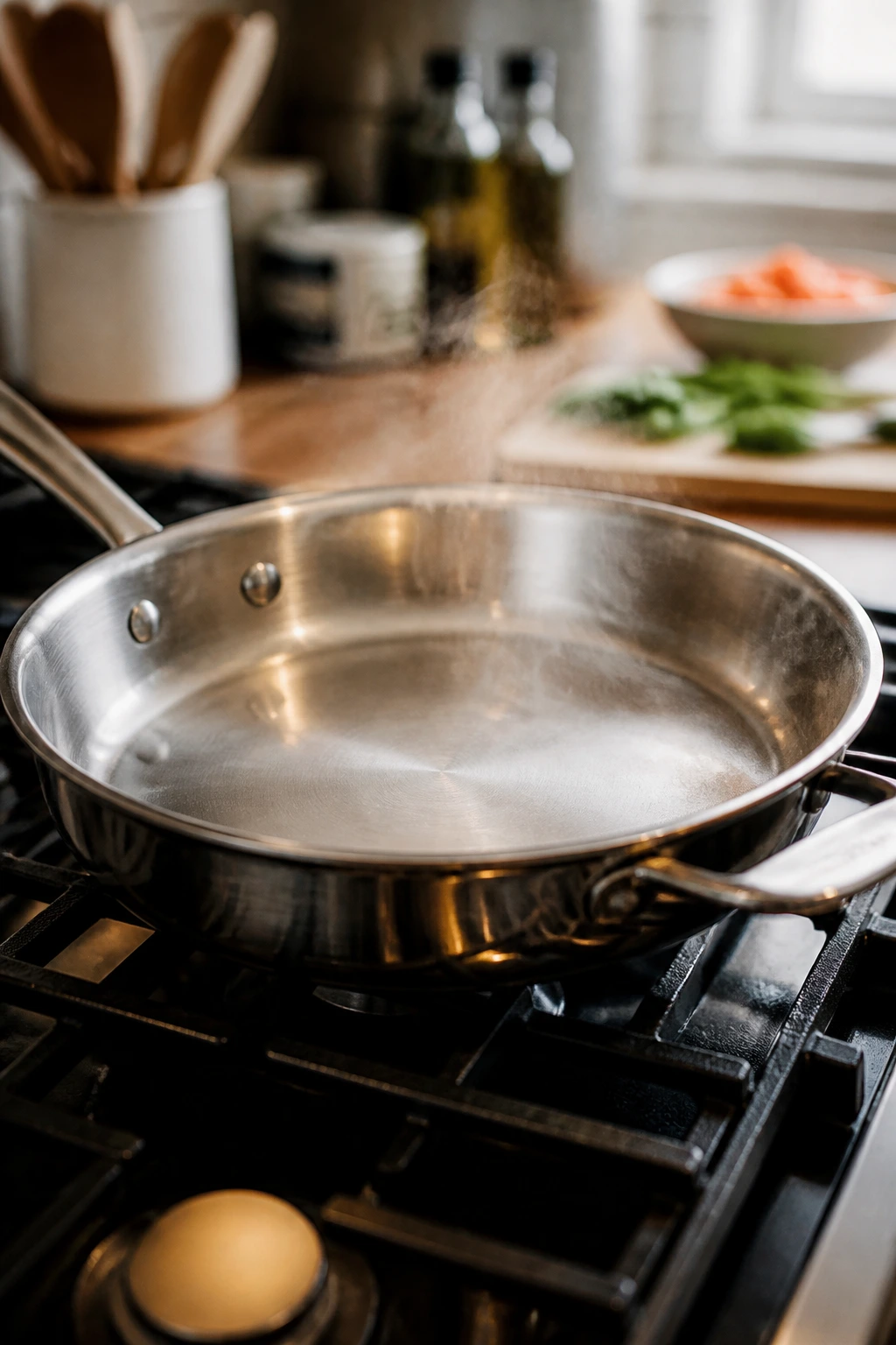 Large skillet on stove as essential kitchen equipment