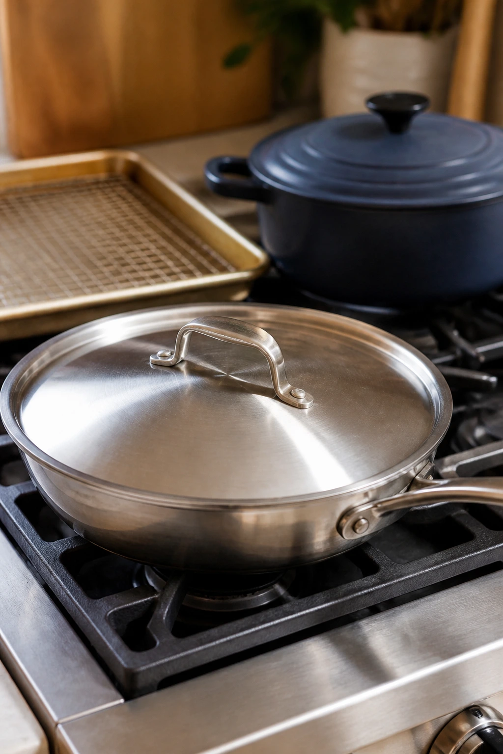 12-inch skillet with lid on stove