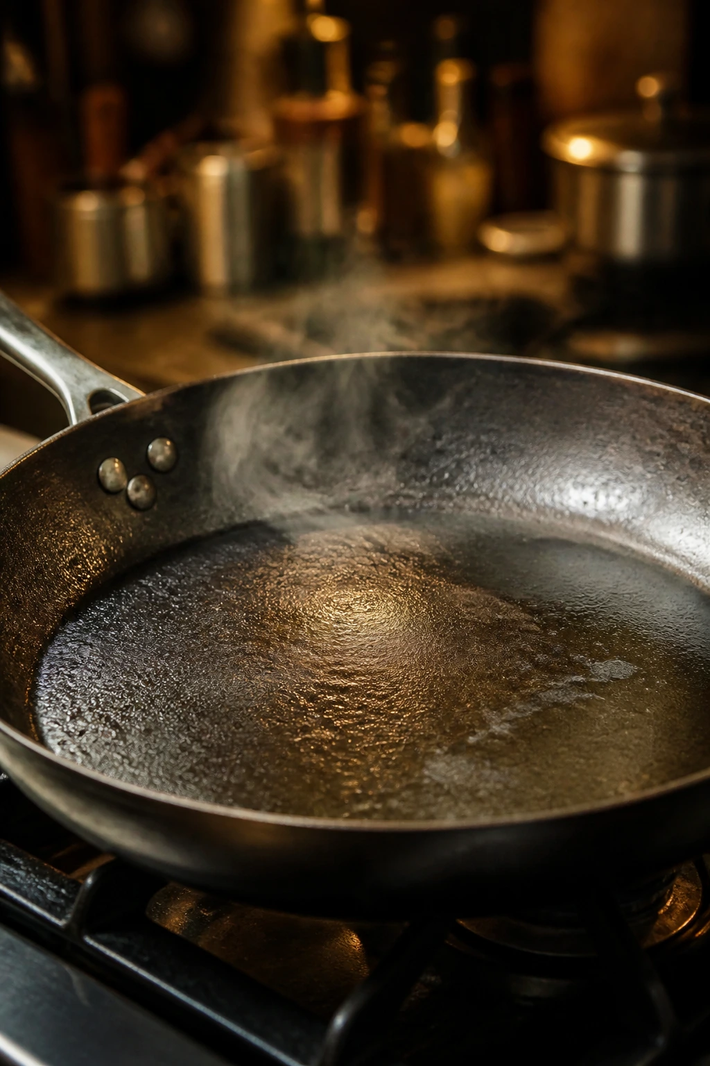 Close-up of a well-used 12-inch skillet