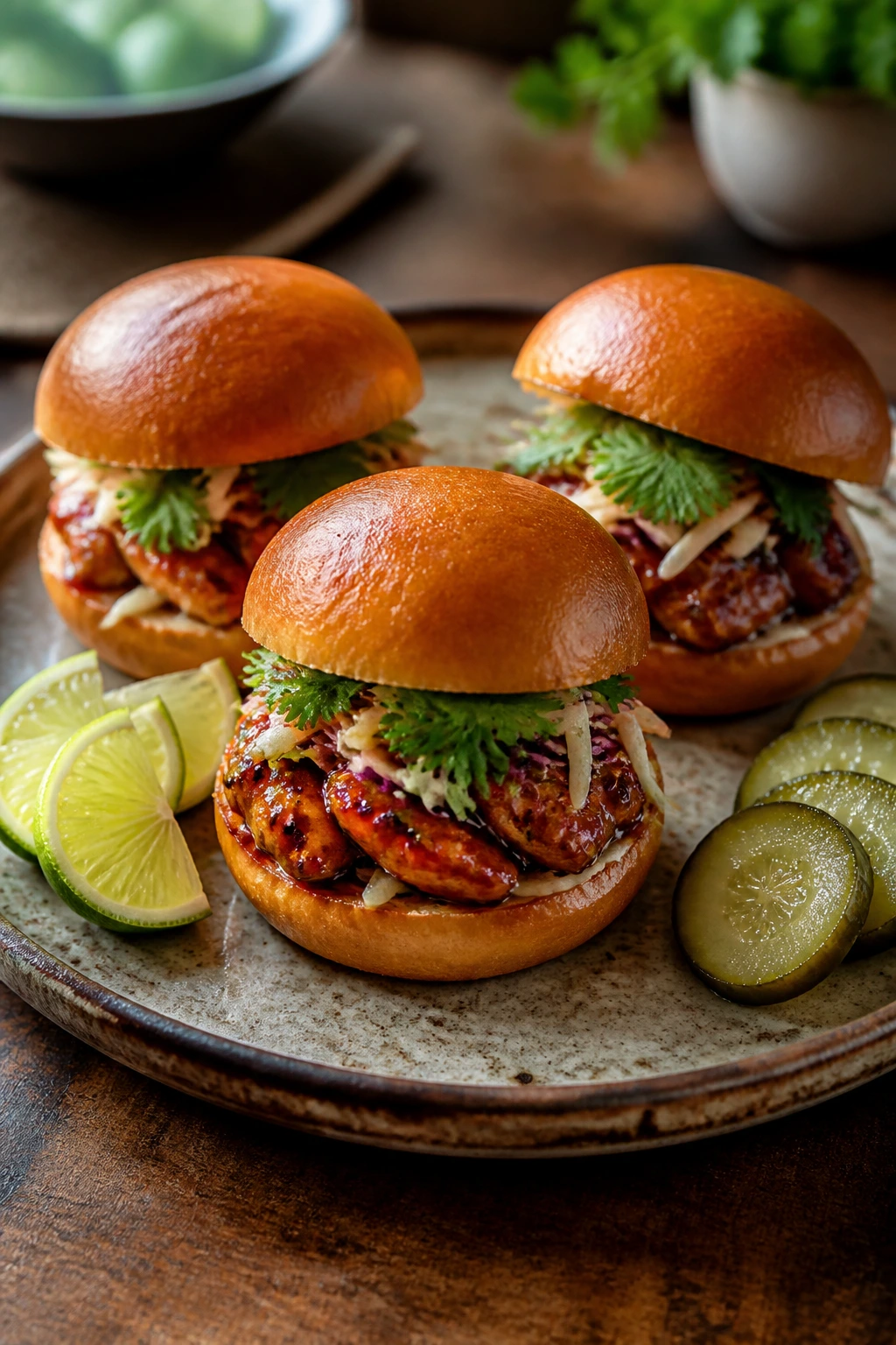 Serving platter with sliders on a rustic tray