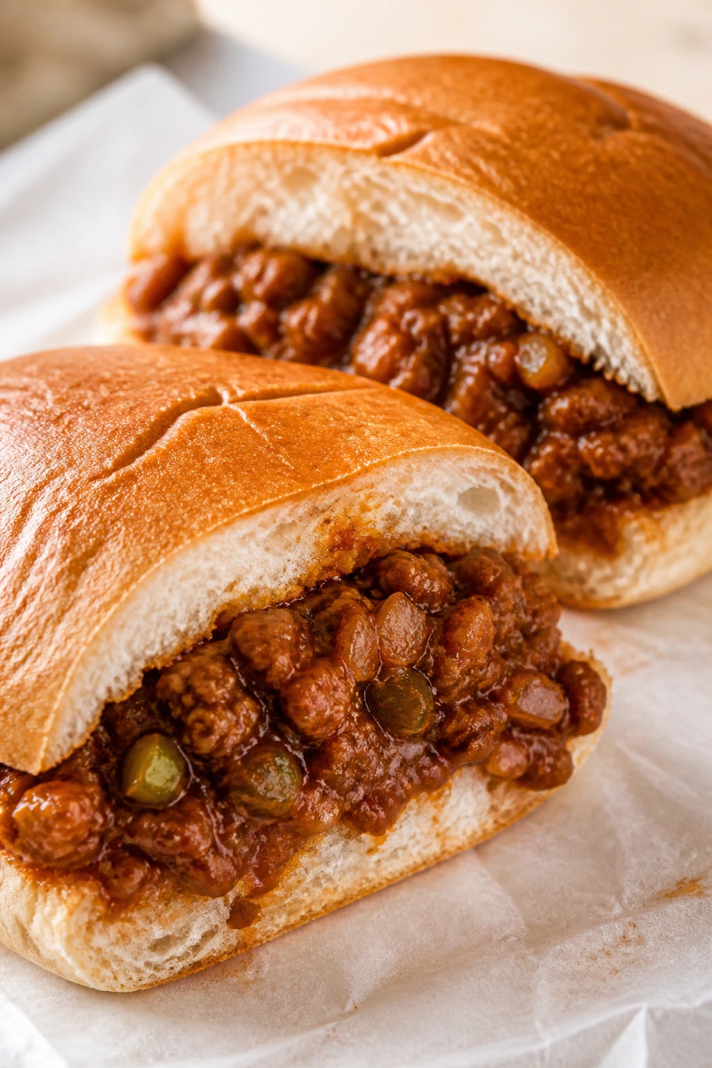 Soft buns stuffed with sloppy joe filling