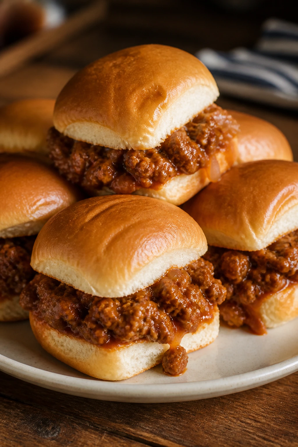 Close-up of sloppy joe sliders on a plate
