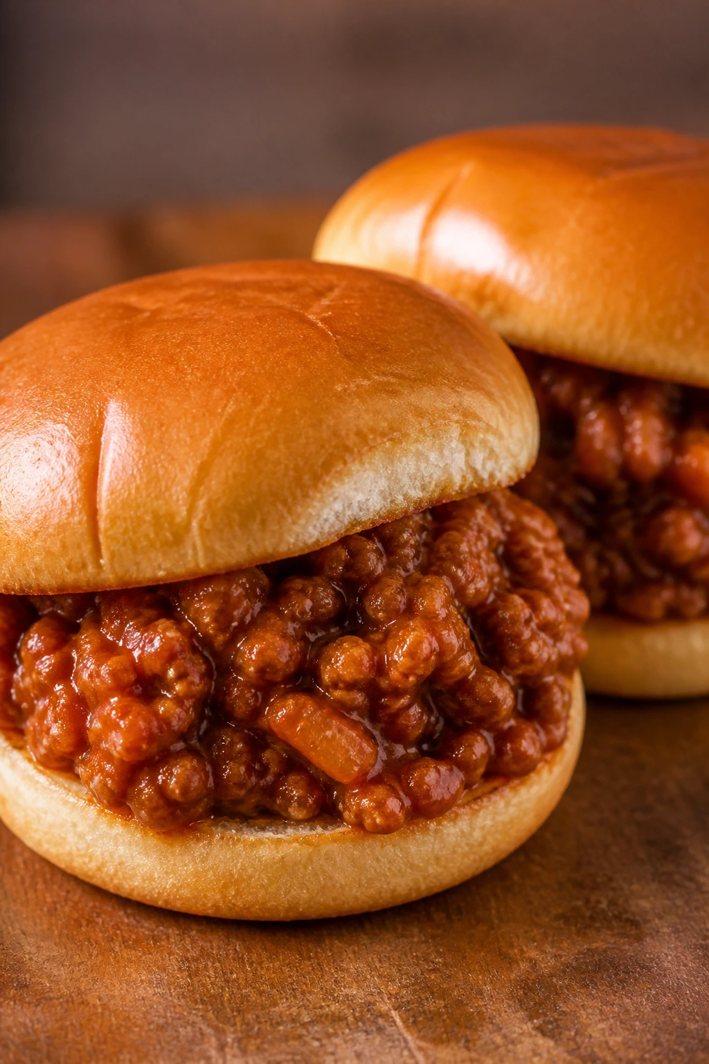 Close-up of sloppy joe sliders on buns