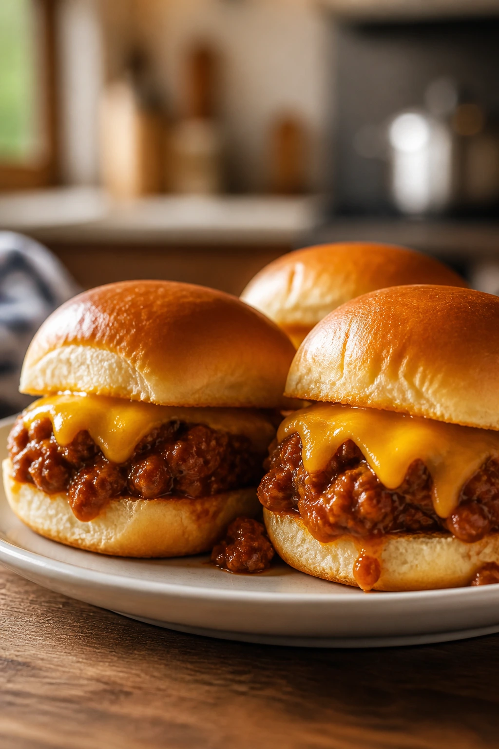 Close up of sloppy joe sliders on a plate