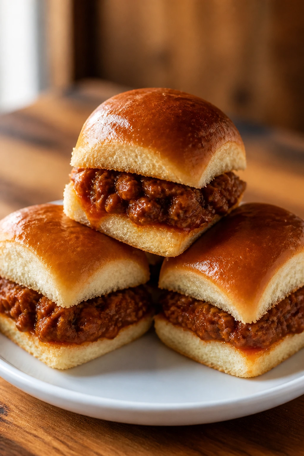 Close-up of sloppy joe sliders on a plate