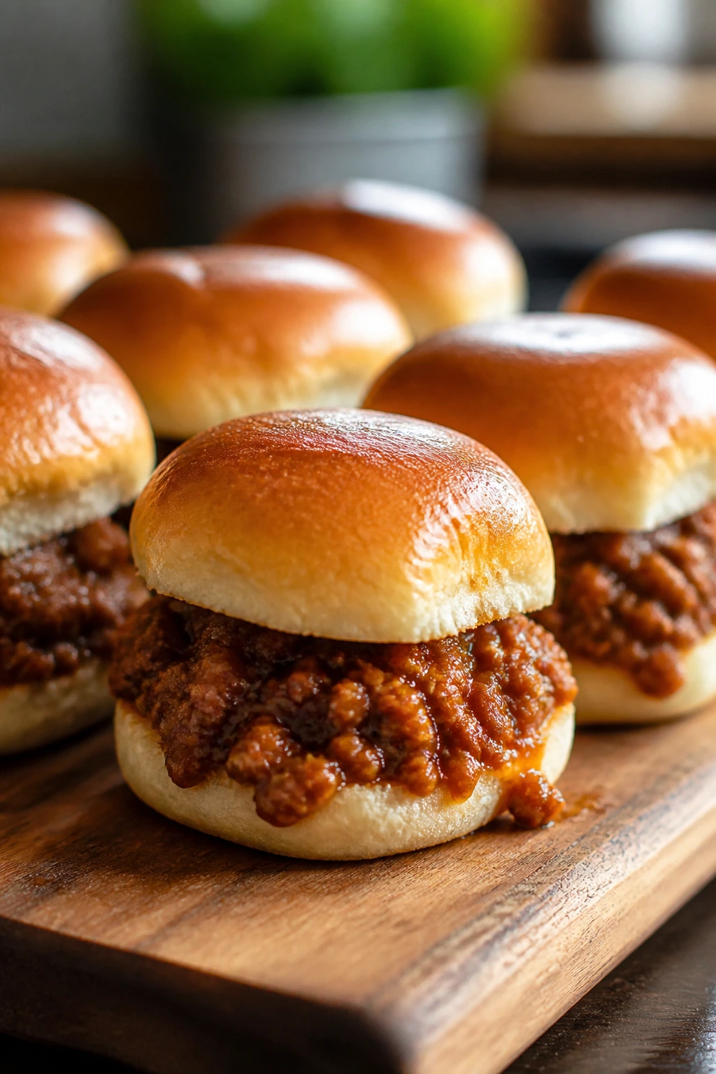 Close-up of Sloppy Joe sliders on buns
