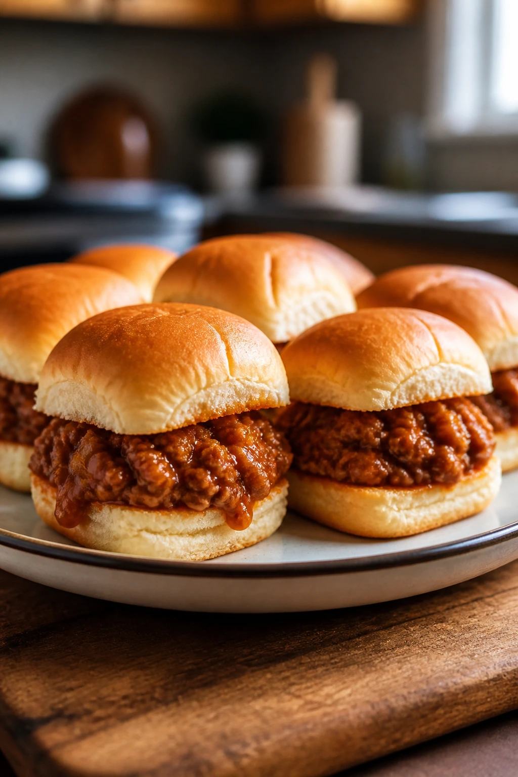 Plate of sloppy joe sliders on soft buns