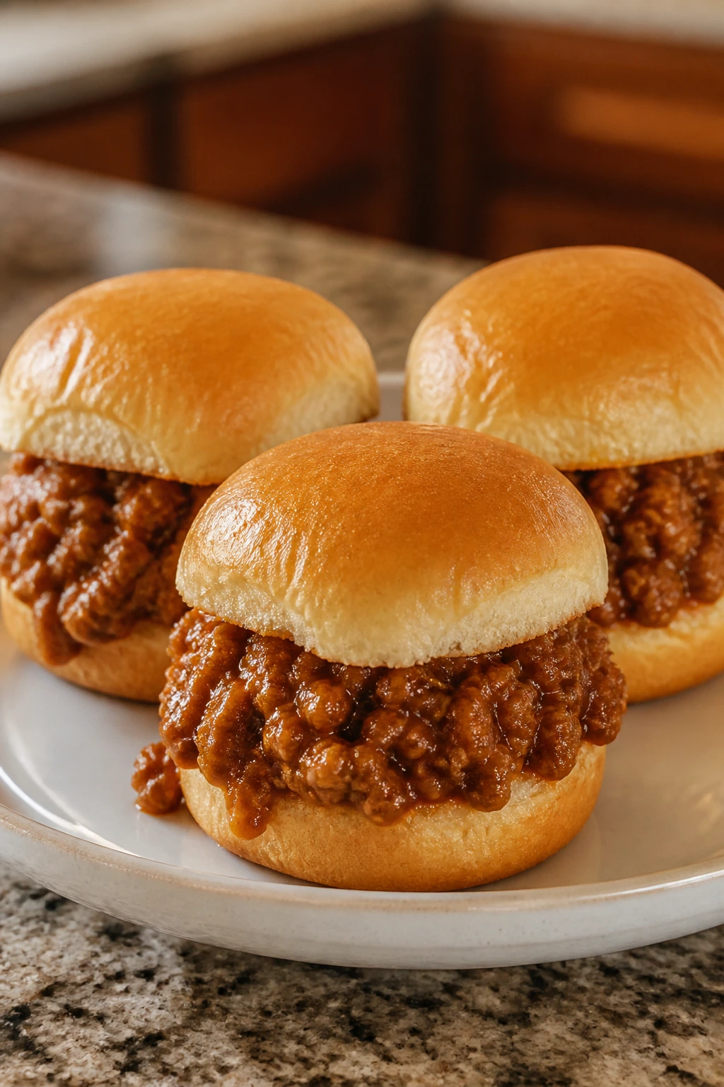 Close-up of sloppy joe sliders on a plate
