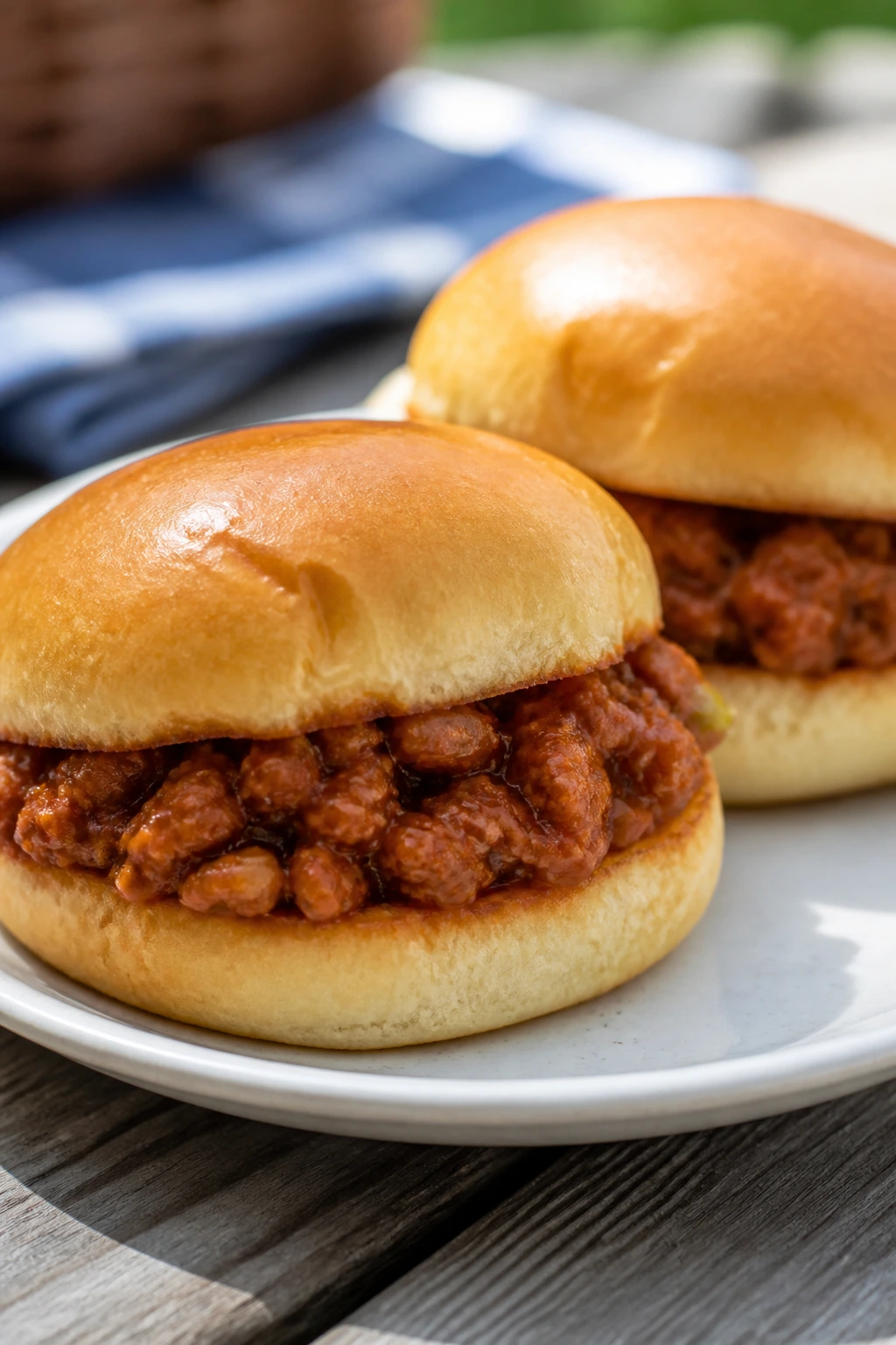 Close-up of mini Sloppy Joe sliders on a plate