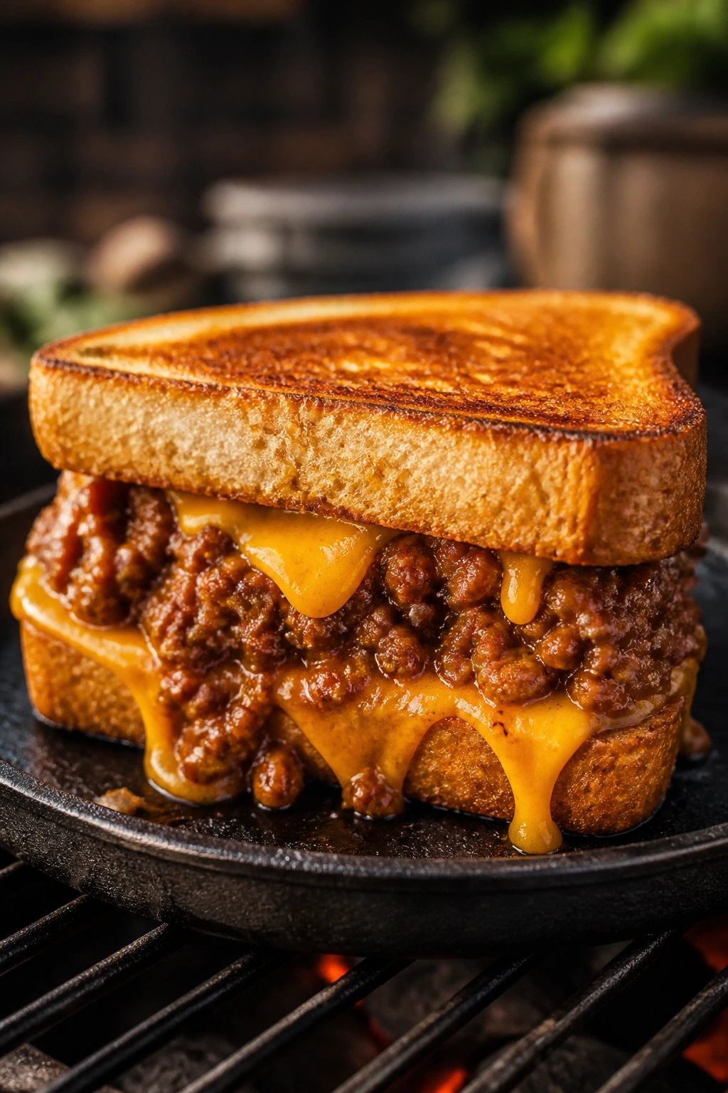 Sloppy Joe Toastie with melted cheese on toasted bread