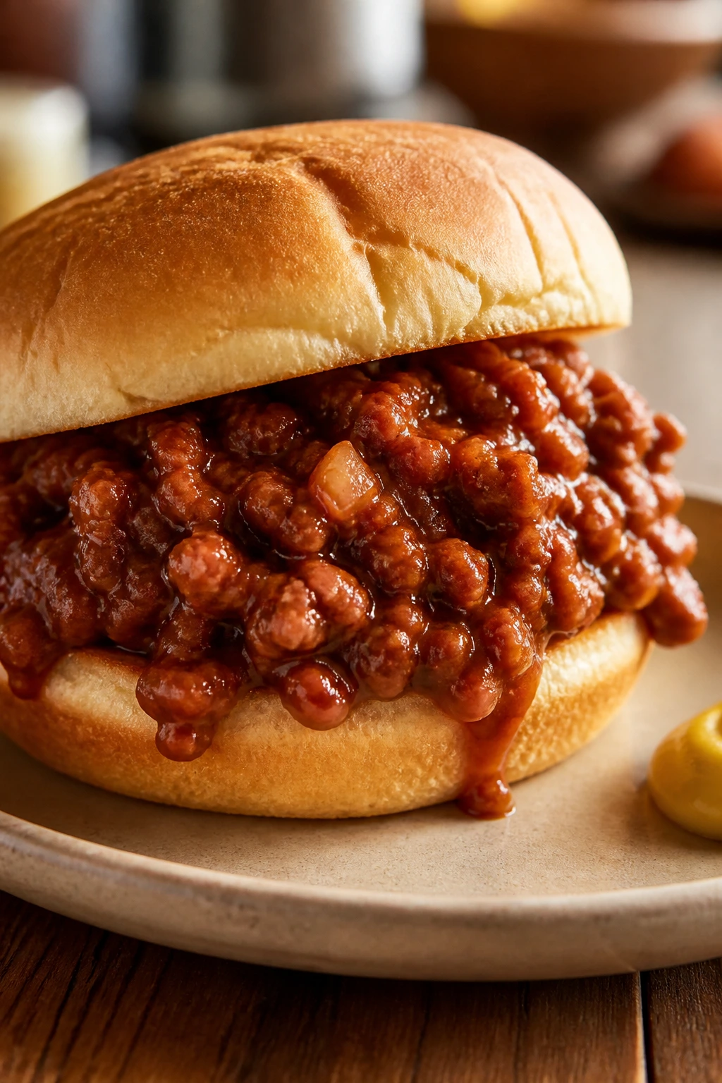 Sloppy joe sandwich with saucy beef filling
