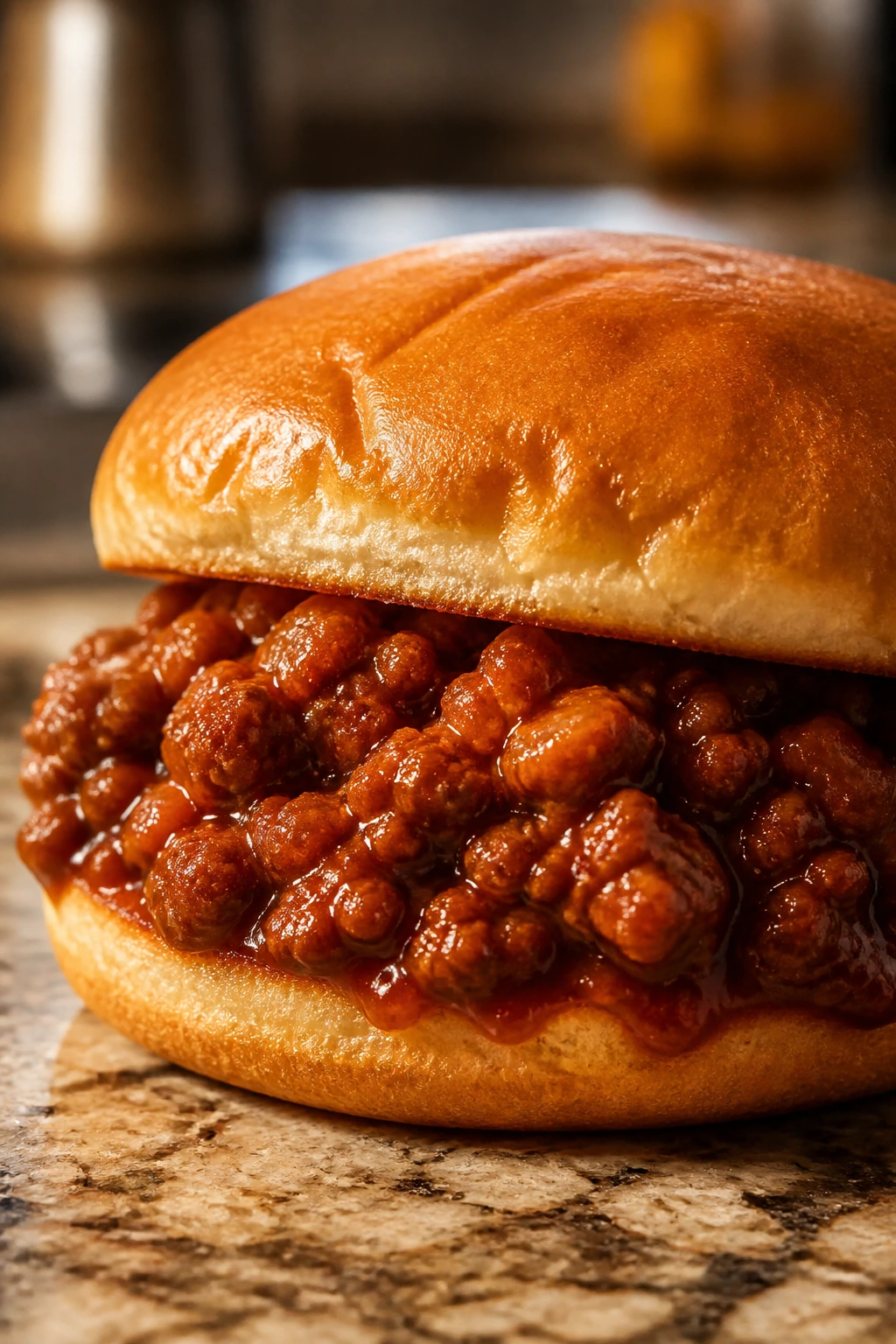 Sloppy joes sandwich with saucy beef on toasted bun