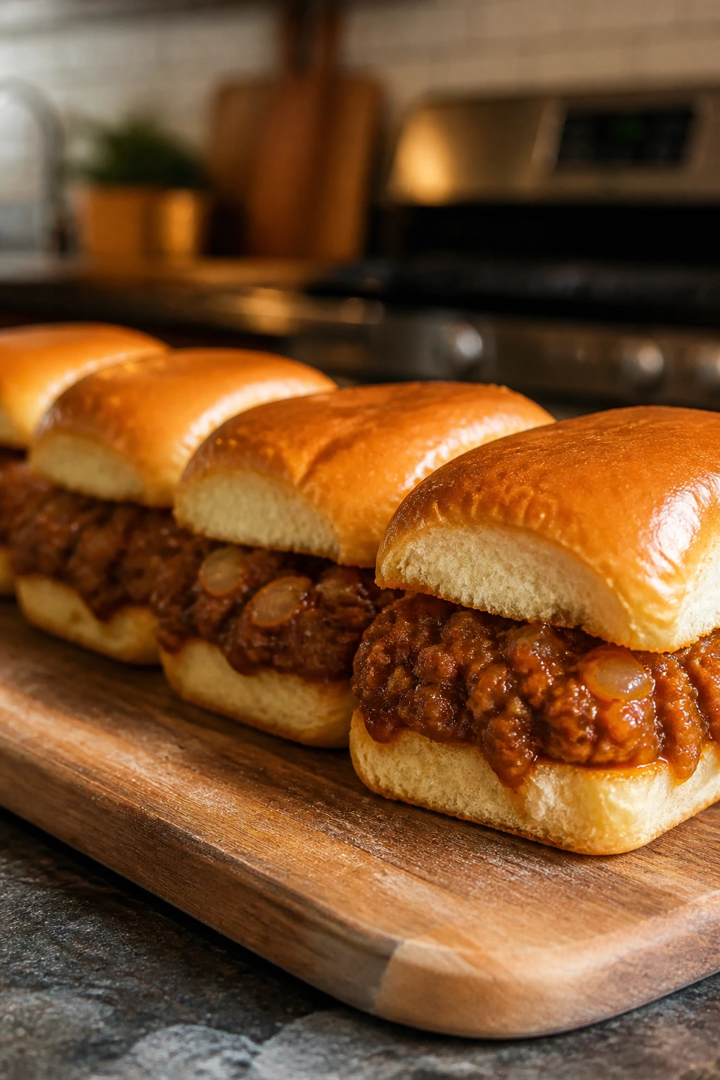 Sloppy Joe sliders on a wooden board