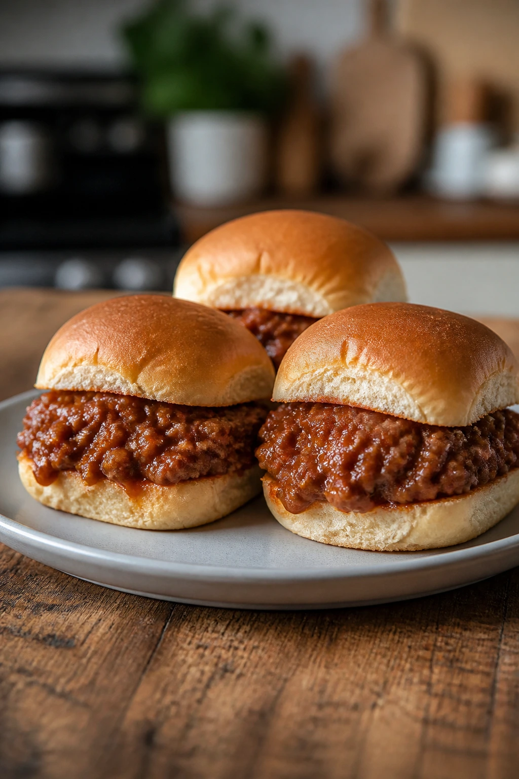 Close-up of sloppy joe sliders on a plate