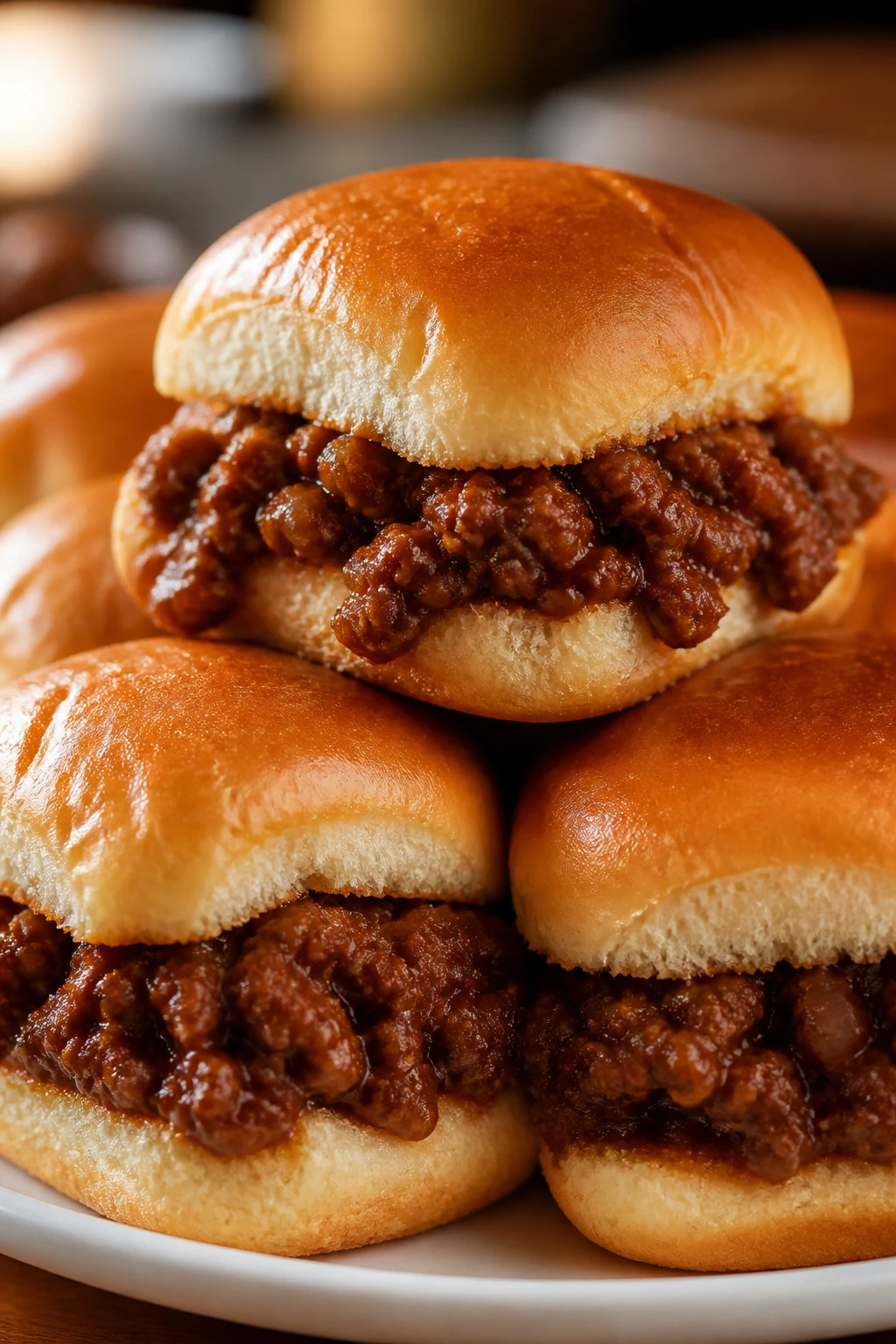 Sloppy Joe sliders on plate with glossy filling