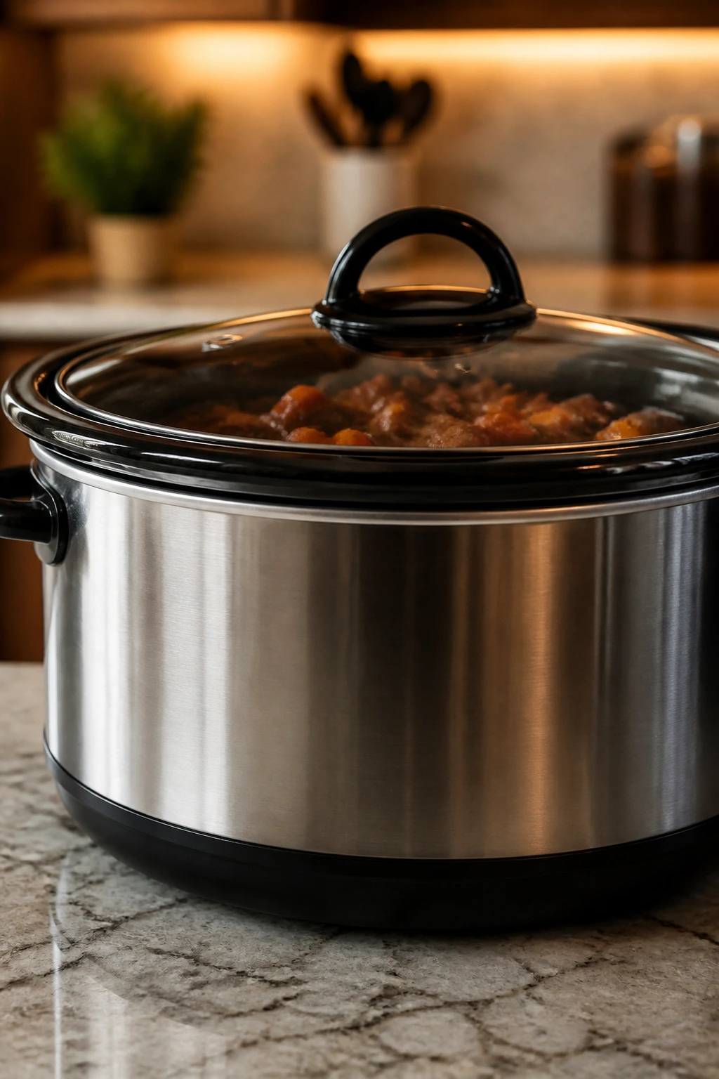 6-quart slow cooker on a kitchen counter as the main subject