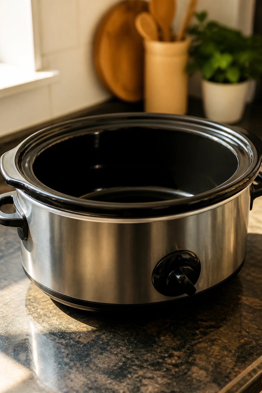 6-quart slow cooker on a kitchen counter as the focal tool