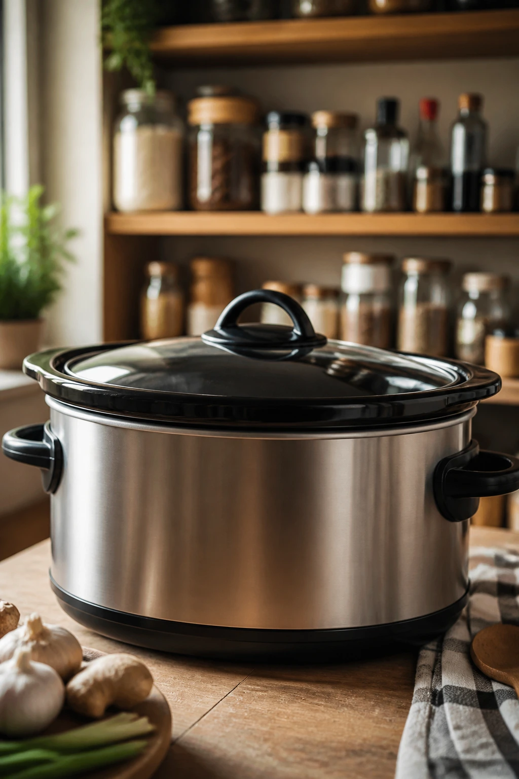 6-quart slow cooker as the hero on a kitchen counter