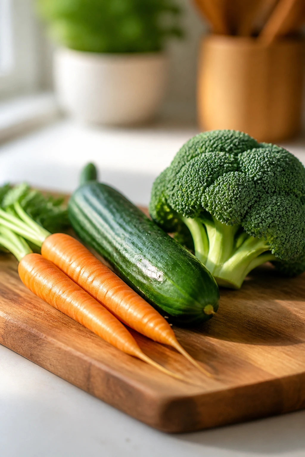 Close-up of fresh vegetables on a cutting board