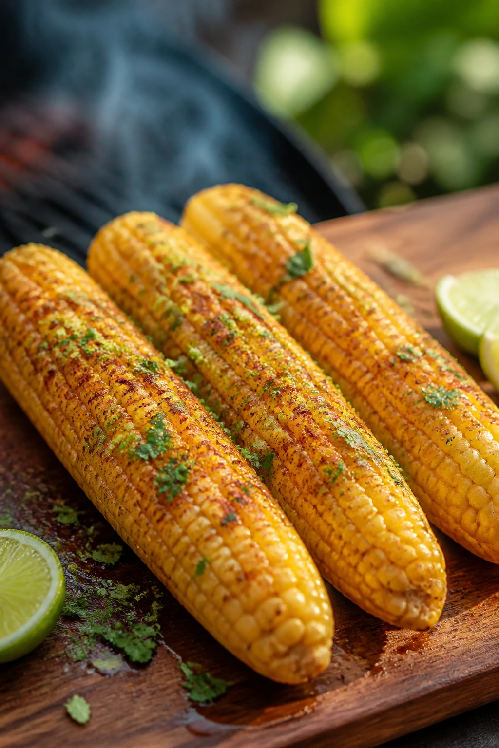Close-up of chili-lime smoked corn on the cob