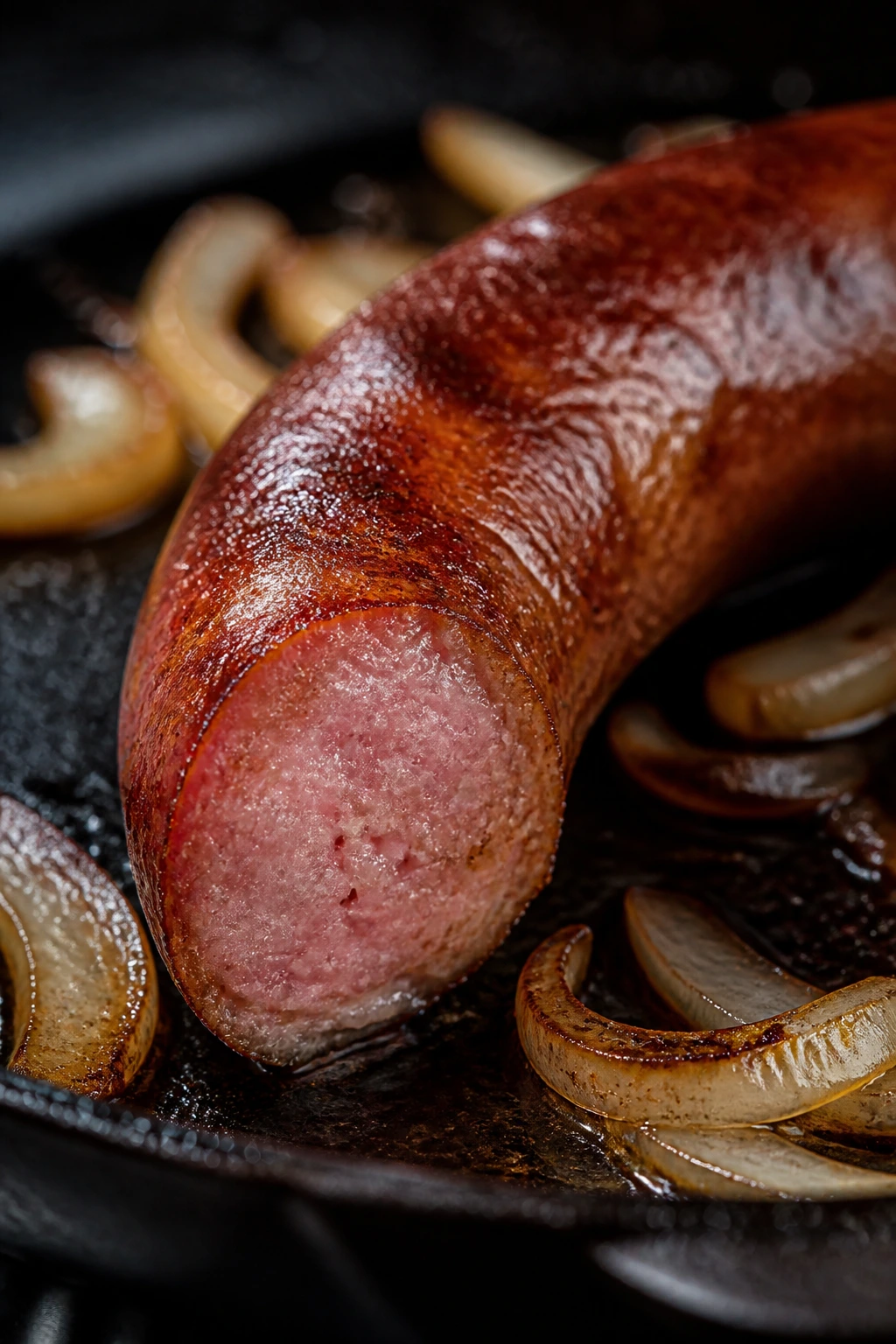 Sausage with crisp edges and soft center in skillet