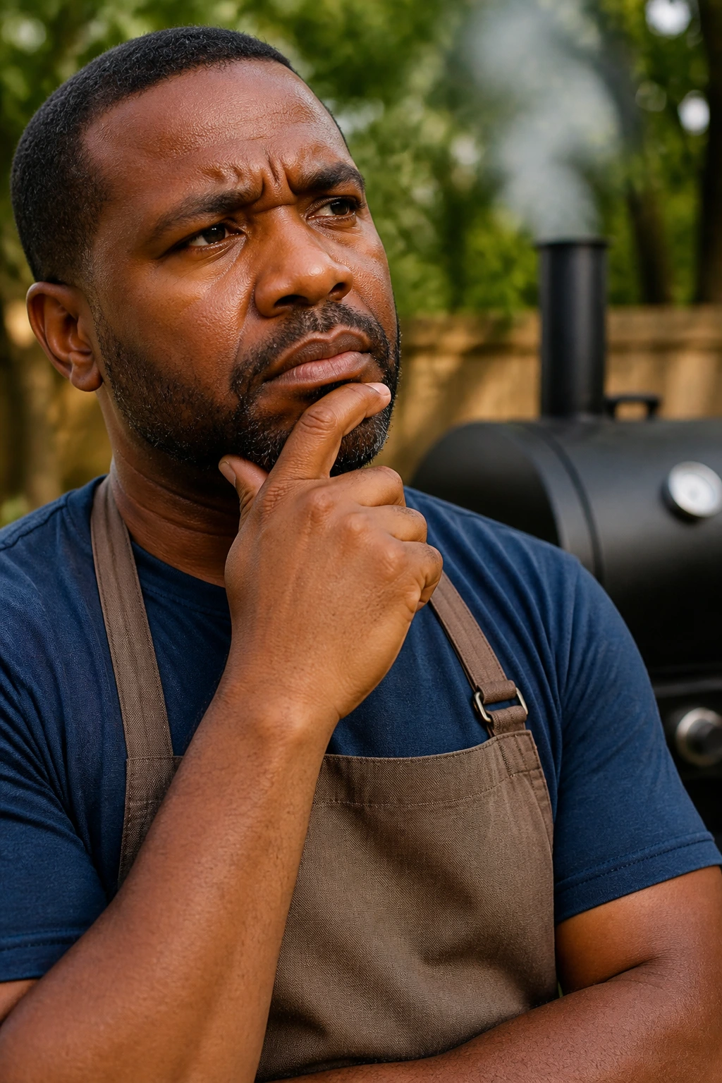 Portrait of a person thinking before smoking with a smoker in background