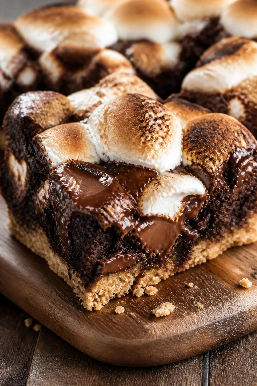 S'mores brownie with graham crust, chocolate, and marshmallows