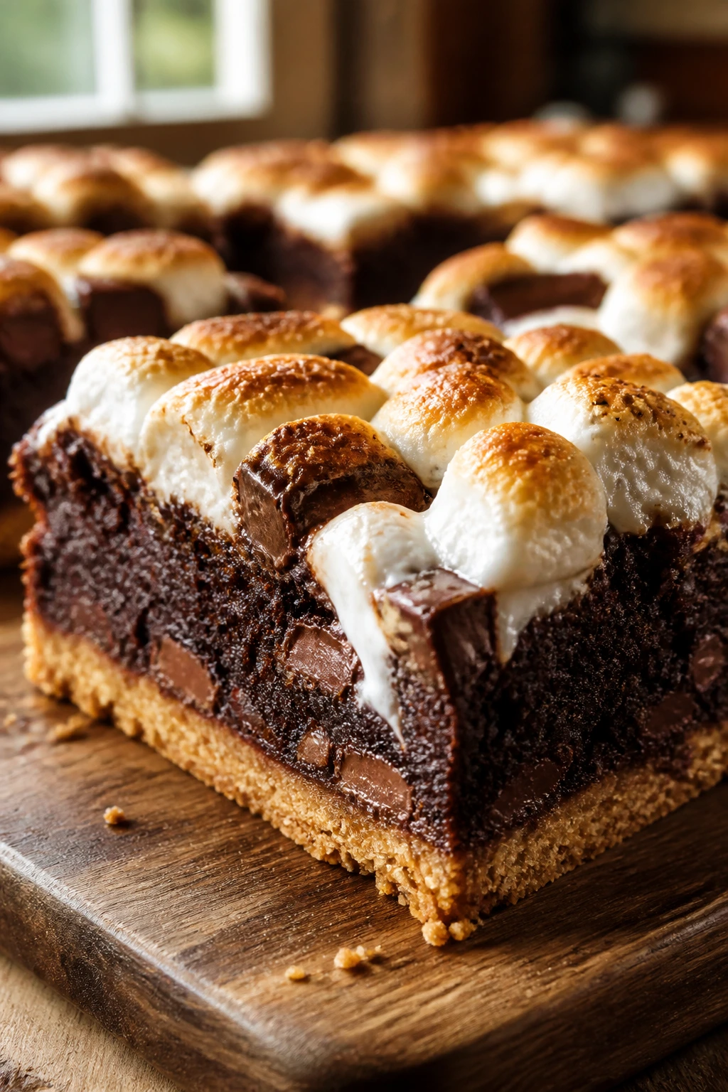 S'mores brownie with toasted marshmallows on top