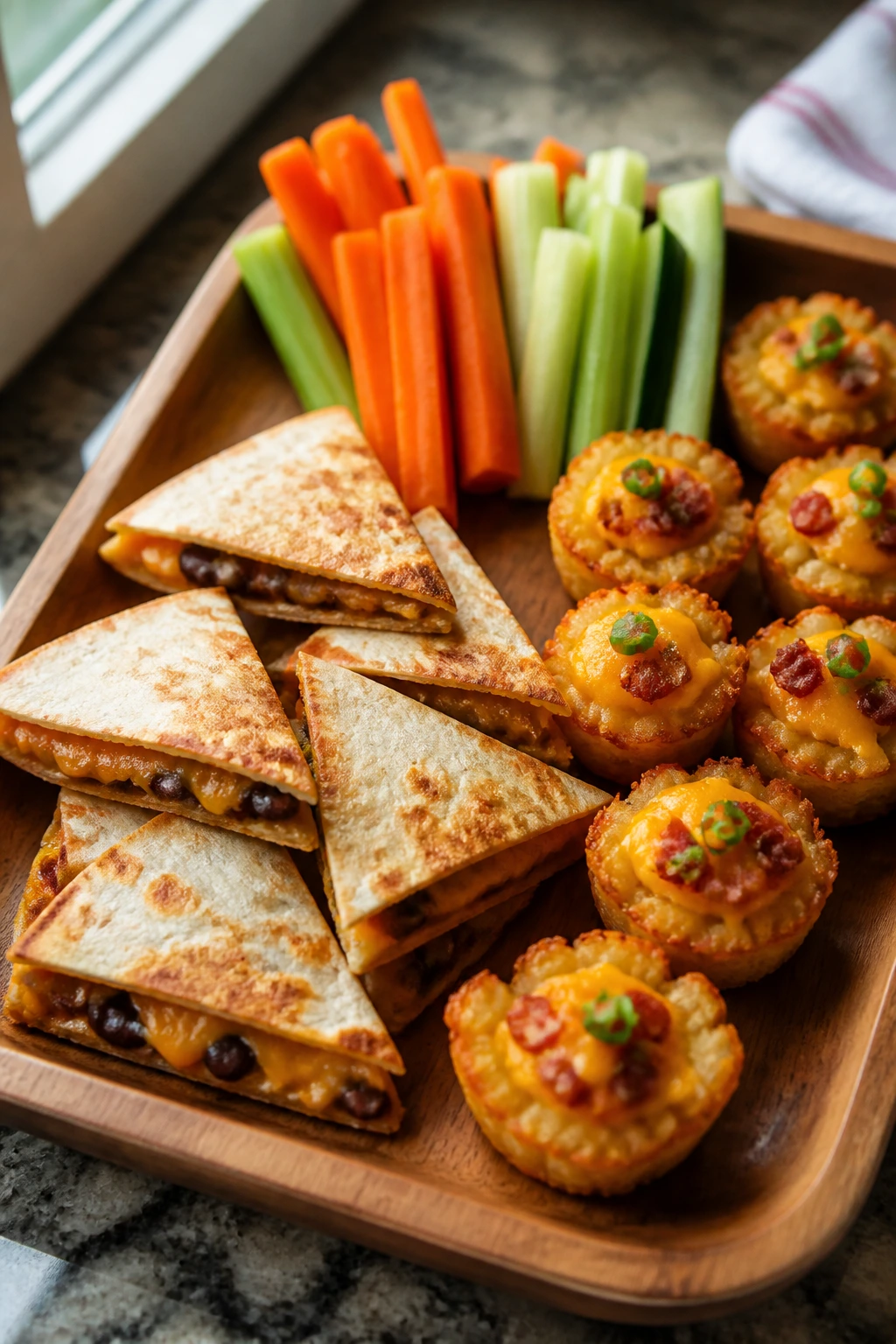 Tray of snack-dinner bites ready for after-school