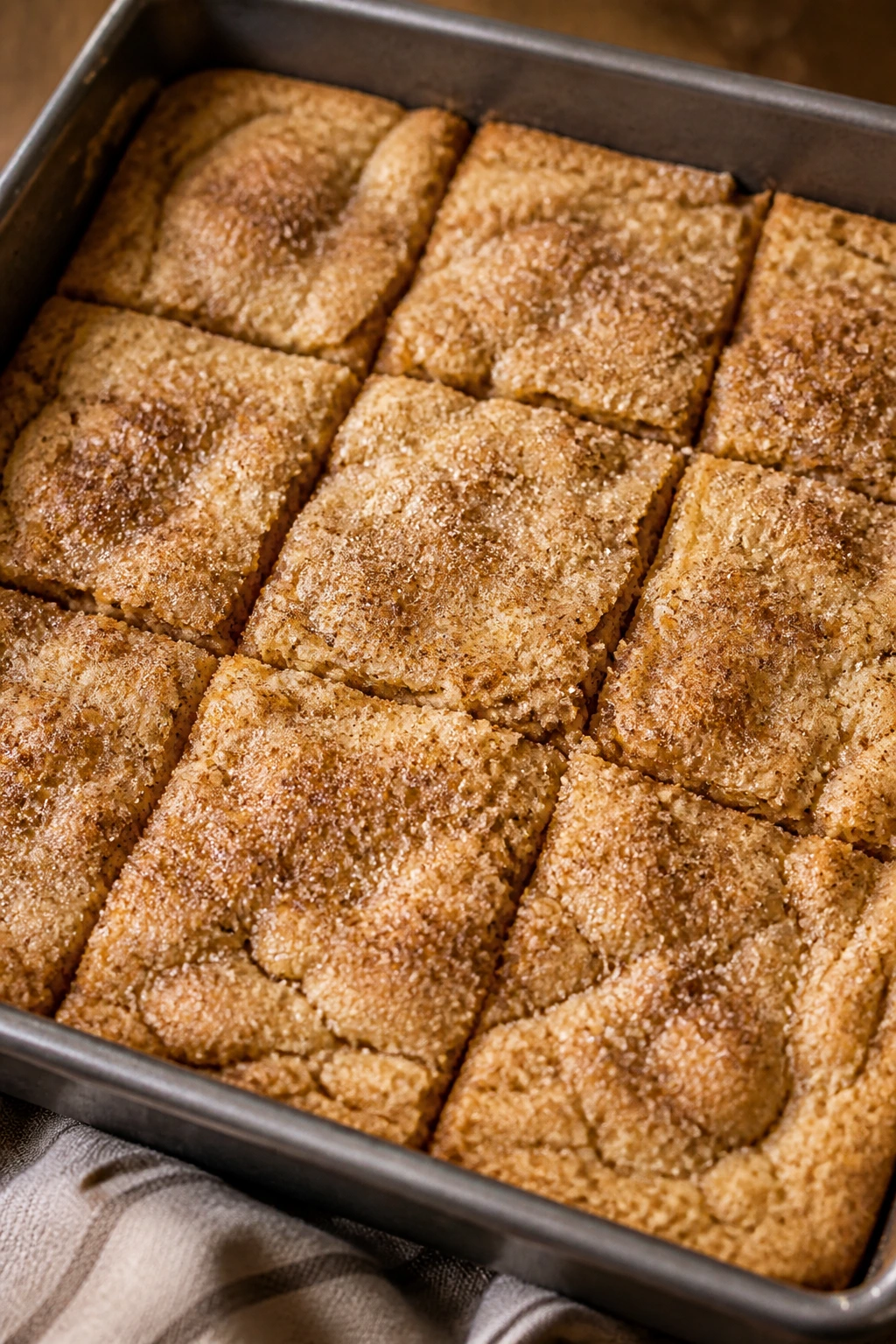 Close-up of Sparkler Snickerdoodle Bars topped with cinnamon sugar