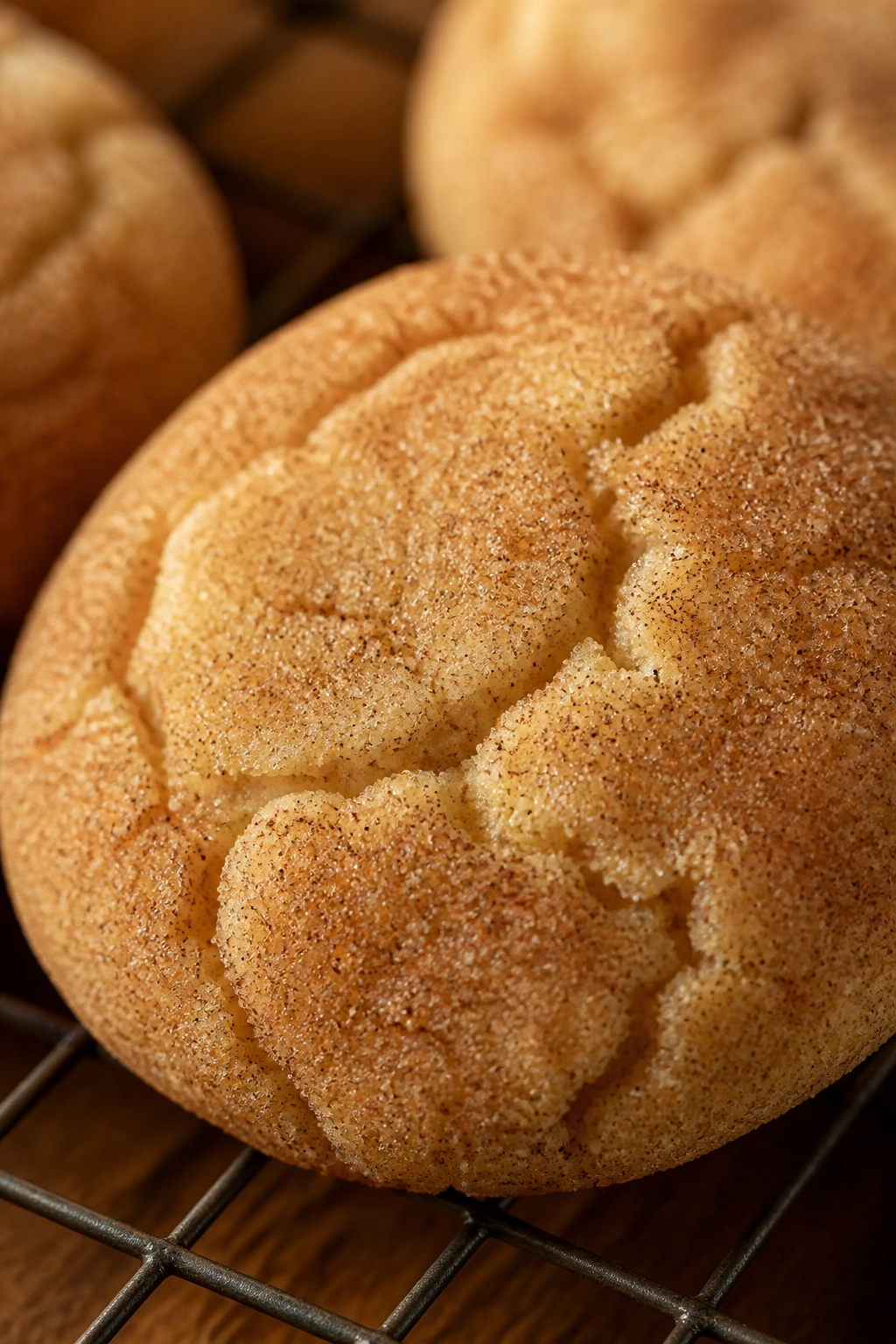 Close-up of a snickerdoodle with cinnamon sugar