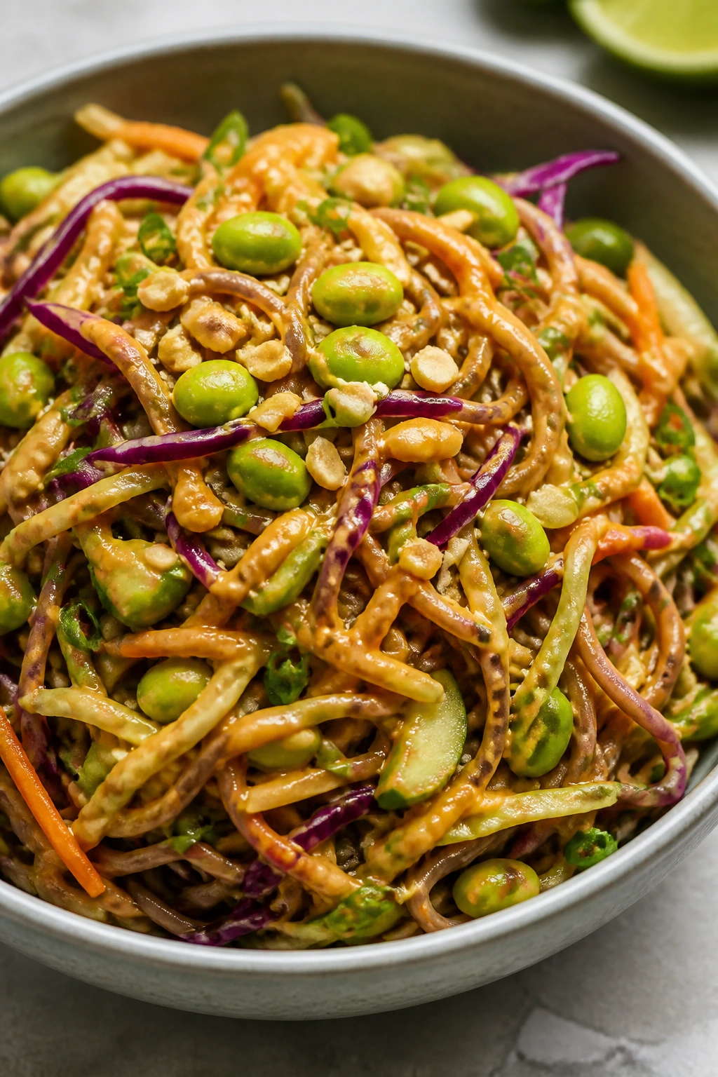Soba salad with peanut-lime dressing and veggies