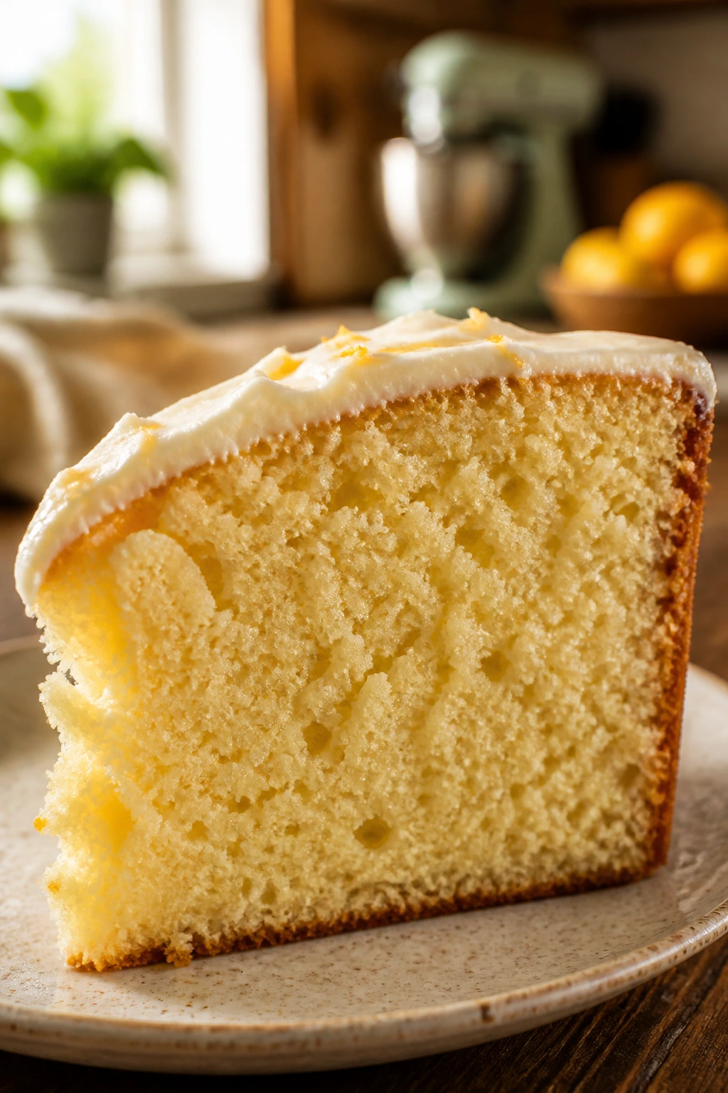 Moist cake crumb close-up showing tender texture