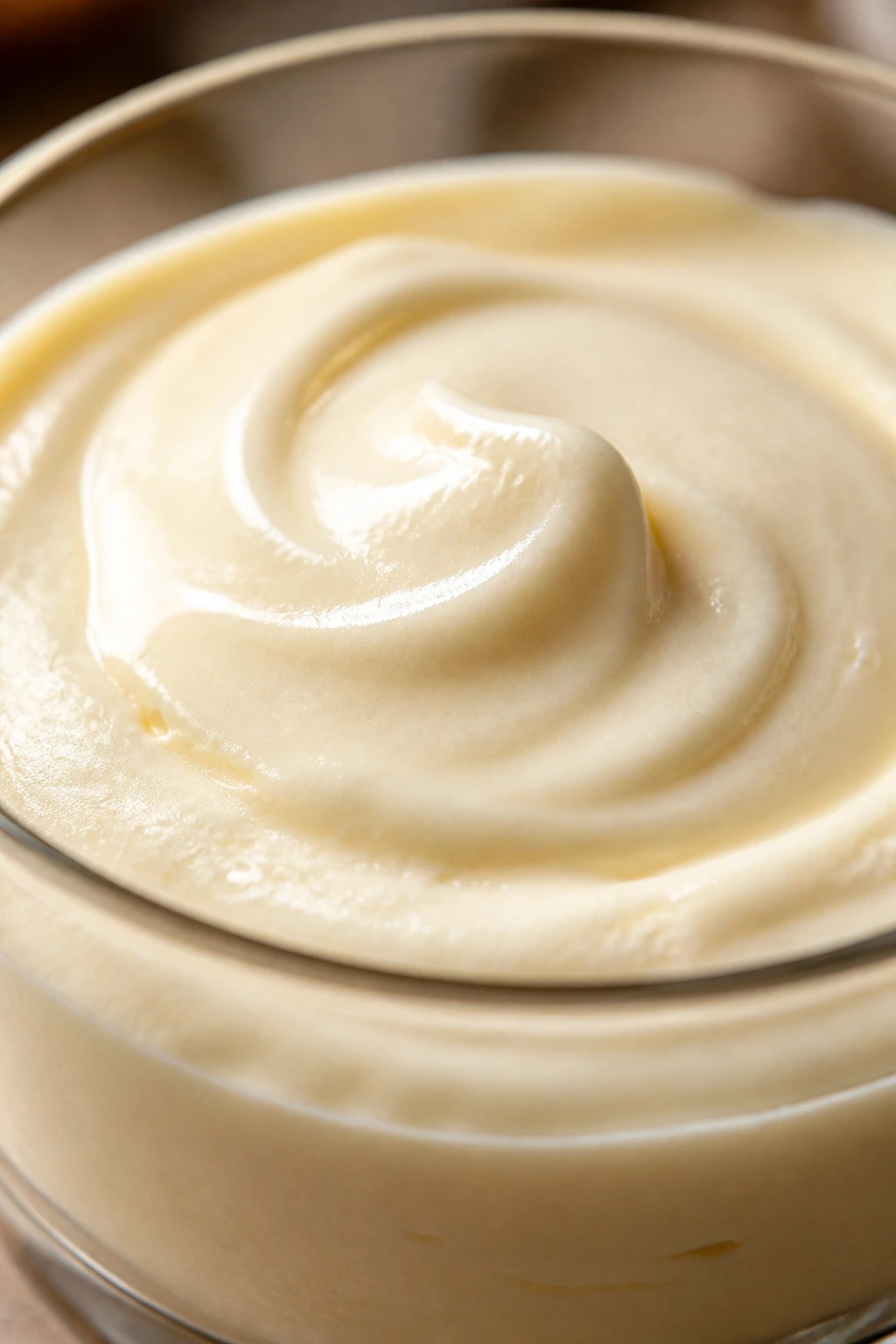 Velvety white chocolate mousse in a glass cup with soft finish