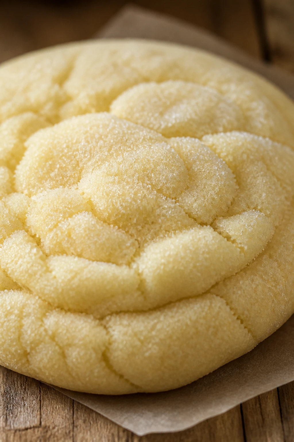Close-up of a soft sugar cookie with sugar crystals