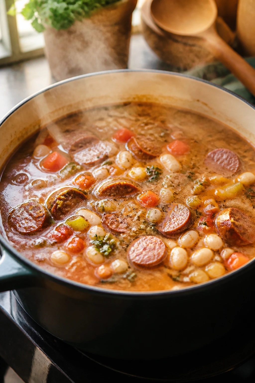 Steaming pot showing variations in broth without losing shape.