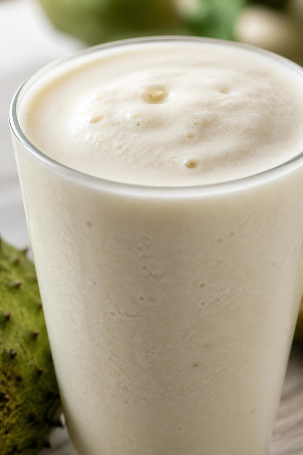 Creamy soursop vanilla shake in a glass with velvety texture