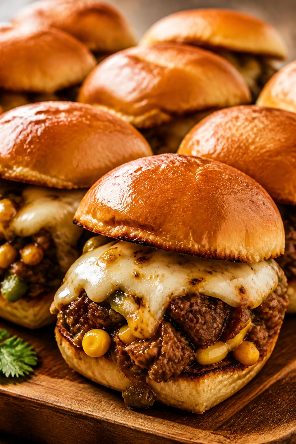 Close-up of Southwest chipotle sliders with corn on a board