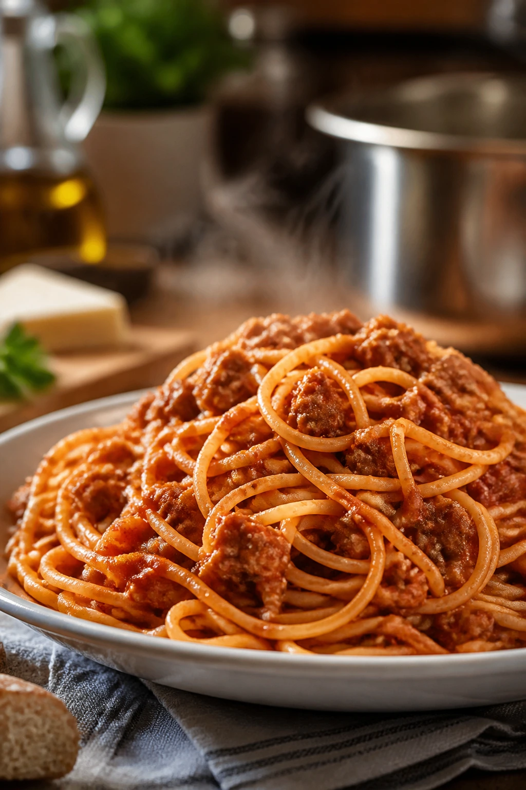 Plate of spaghetti with meat sauce