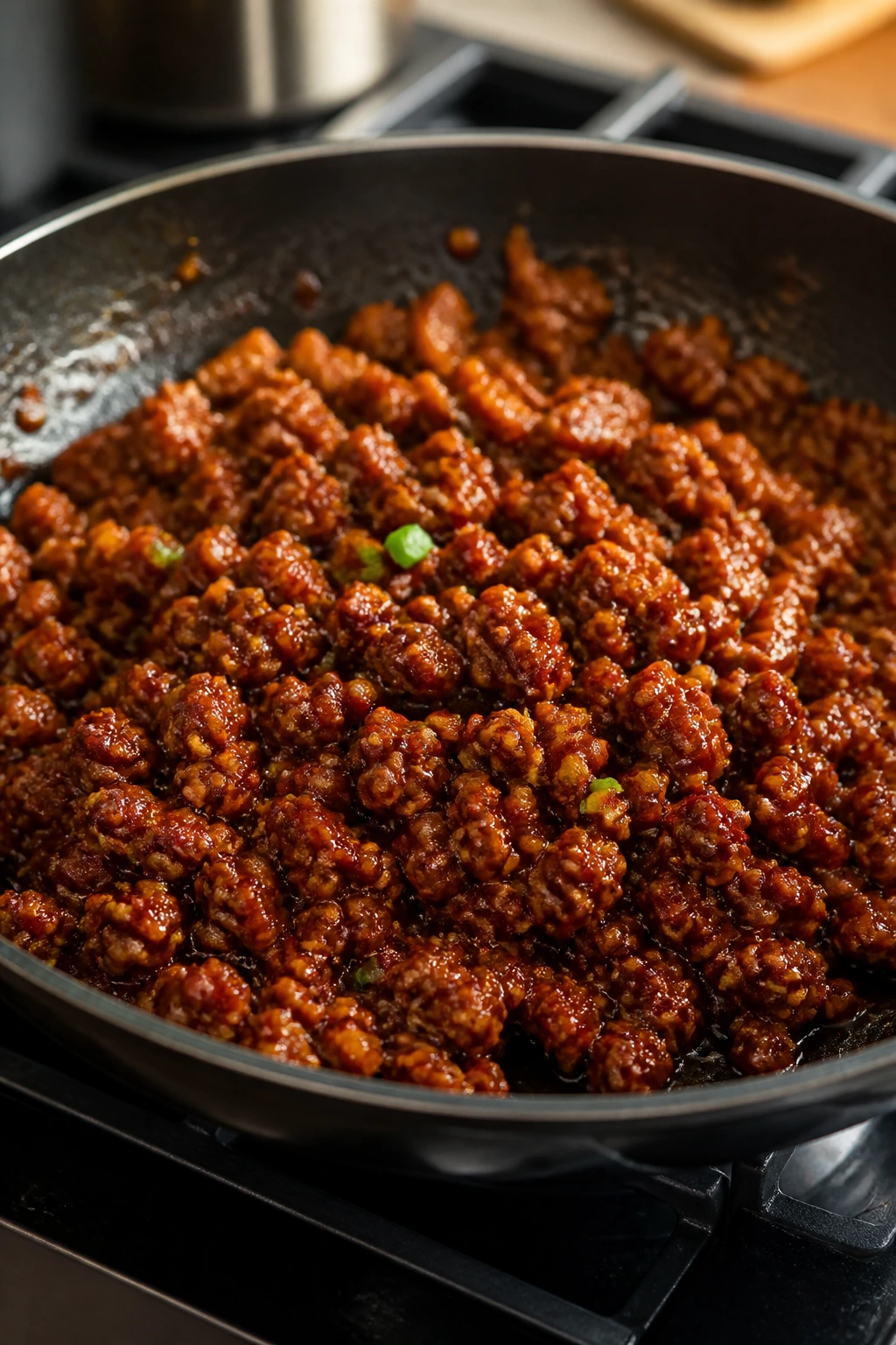 Plate of spicy Korean ground beef with sticky glaze ready for weeknight dinner