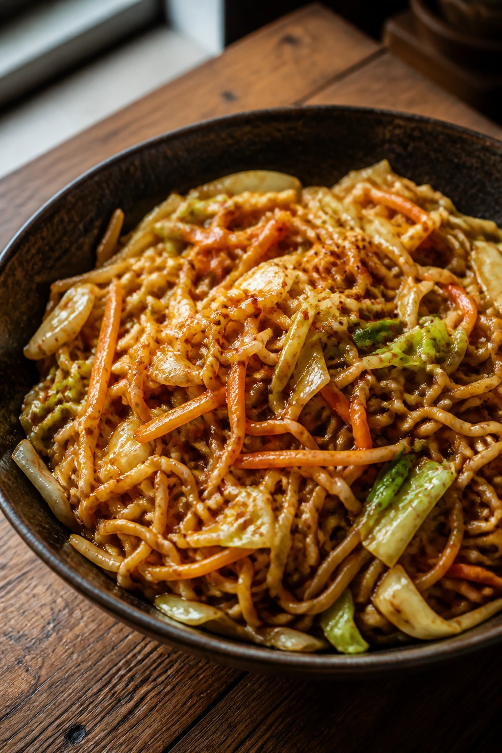 Spicy miso ramen stir-fry with cabbage and carrot